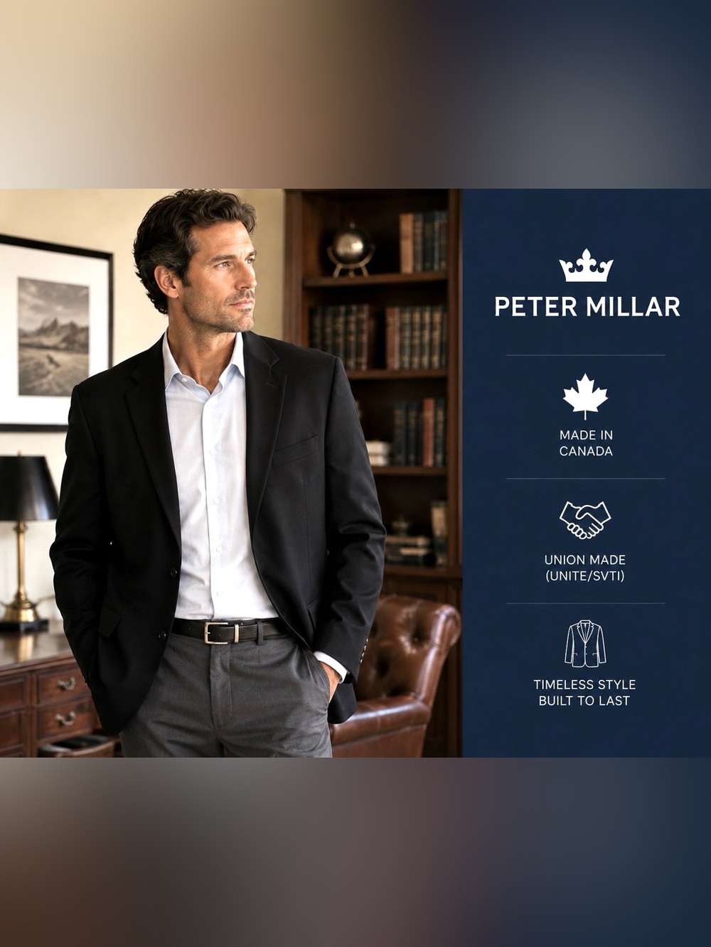Peter Millar Black Wool Blazer Sport Coat Men’s 46R Canada 2 Button Lined